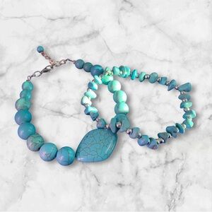 Faux Turquoise Beaded Bracelet Set